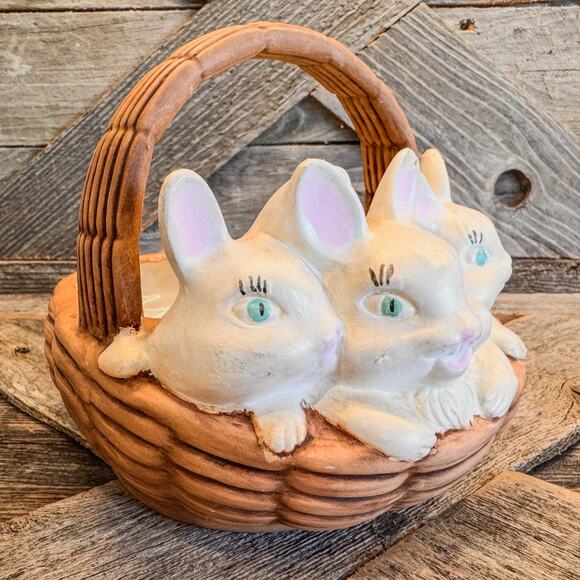 1970's Vintage Atlantic Mold, Easter Bunnies in Basket w/ 15 Iridescent Eggs - Picture 6 of 12